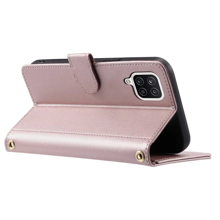 For Samsung Galaxy A12 Case Leather Wallet Flip Phone Cover with Shoulder Strap