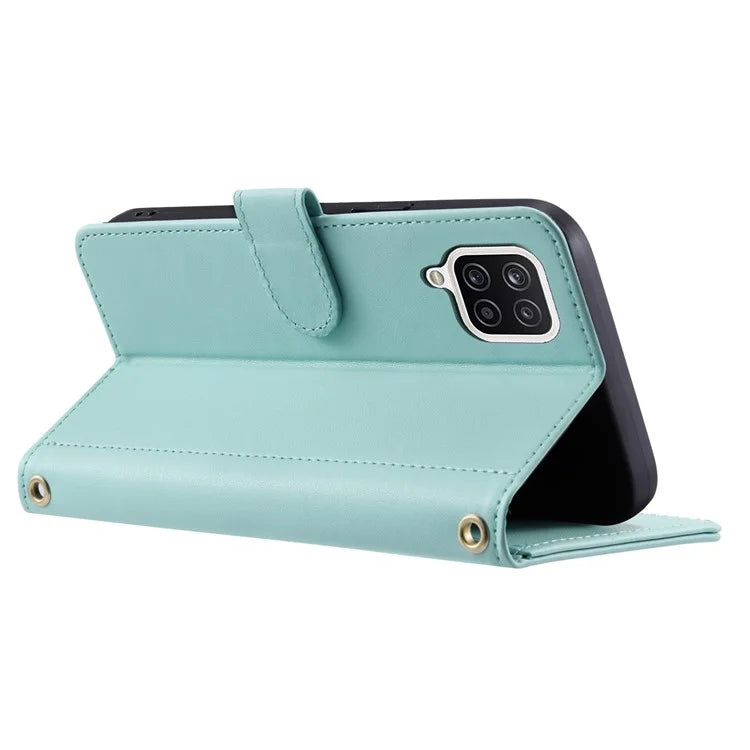 For Samsung Galaxy A12 Case Leather Wallet Flip Phone Cover with Shoulder Strap