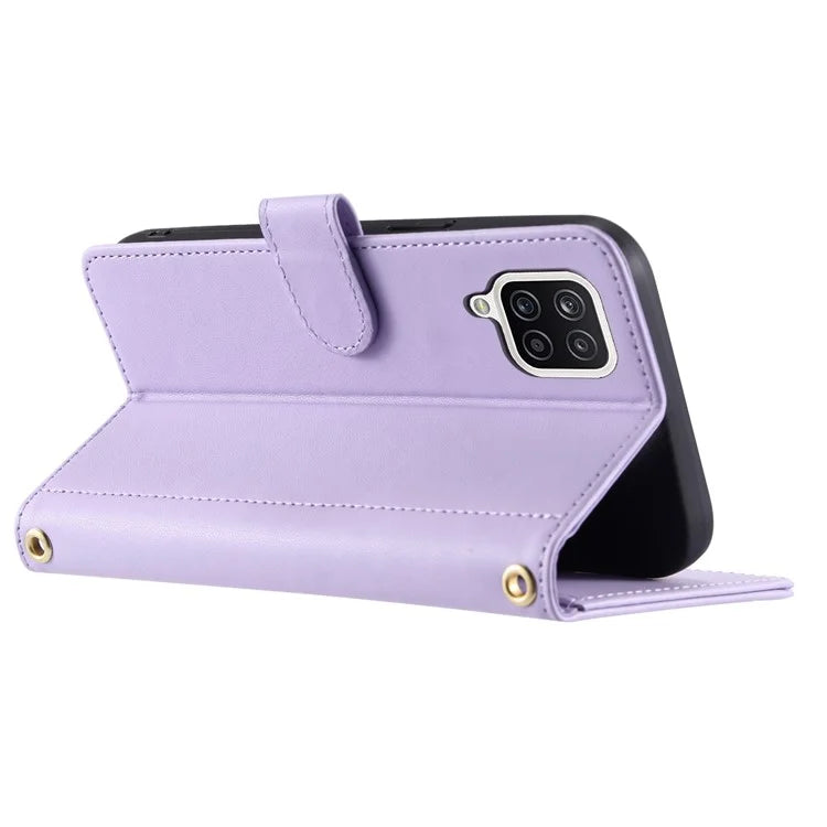 For Samsung Galaxy A12 Case Leather Wallet Flip Phone Cover with Shoulder Strap