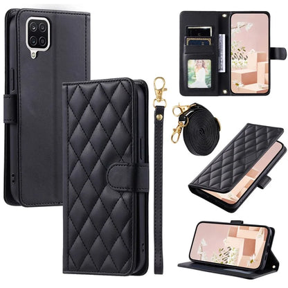 For Samsung Galaxy A12 Case Leather Wallet Flip Phone Cover with Shoulder Strap