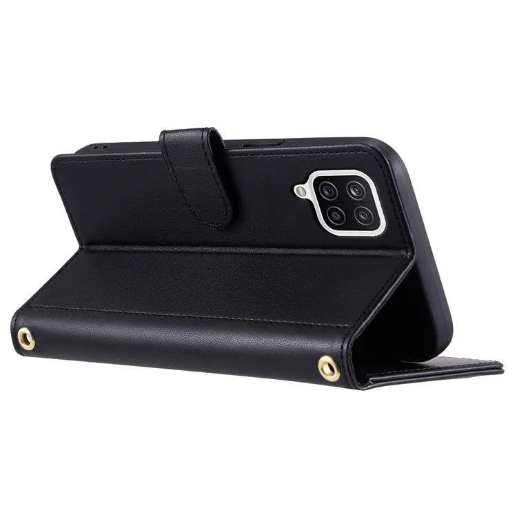 For Samsung Galaxy A12 Case Leather Wallet Flip Phone Cover with Shoulder Strap