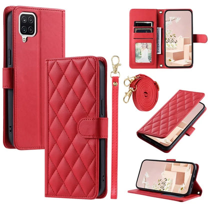 For Samsung Galaxy A12 Case Leather Wallet Flip Phone Cover with Shoulder Strap
