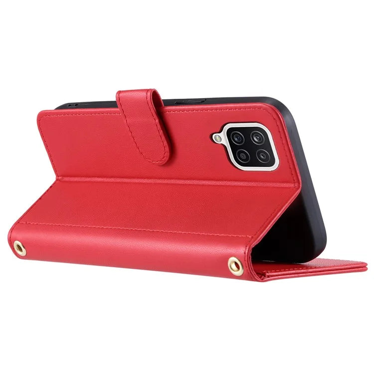 For Samsung Galaxy A12 Case Leather Wallet Flip Phone Cover with Shoulder Strap