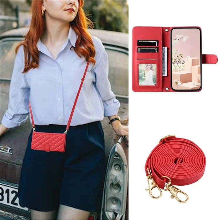 For Samsung Galaxy A24 4G (162.1 x 77.6 x 8.3mm) Case Wallet Leather Cover with Shoulder Strap