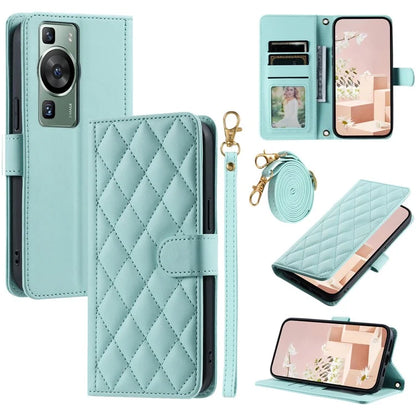 For Huawei P60 / P60 Pro Wallet Case Leather Phone Cover Rhombus Grid Pattern