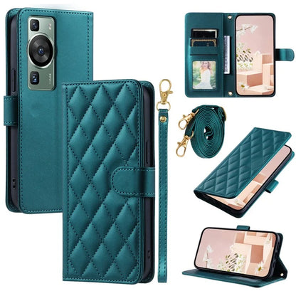 For Huawei P60 / P60 Pro Wallet Case Leather Phone Cover Rhombus Grid Pattern