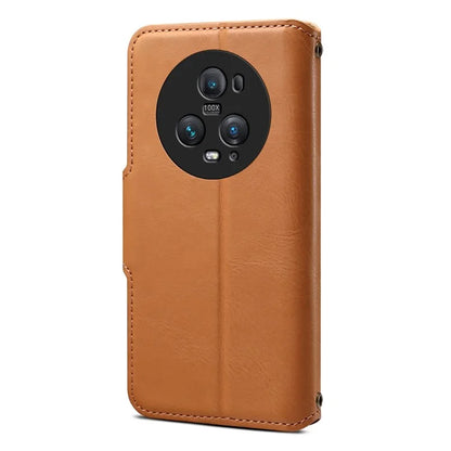 DENIOR For Honor Magic5 Pro Wallet Case Cowhide Texture PU Leather Stand Phone Cover