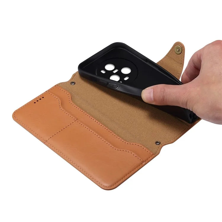 DENIOR For Honor Magic5 Pro Wallet Case Cowhide Texture PU Leather Stand Phone Cover