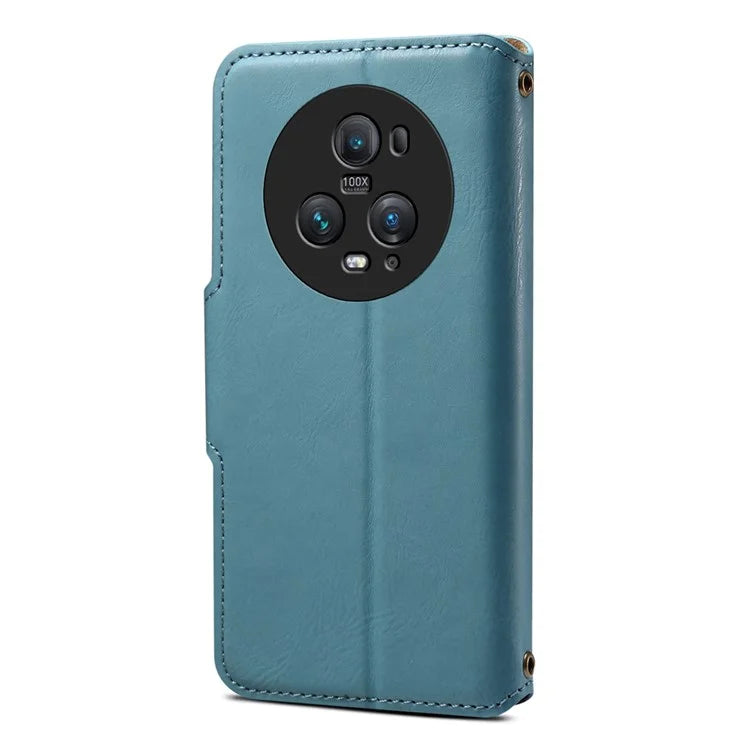 DENIOR For Honor Magic5 Pro Wallet Case Cowhide Texture PU Leather Stand Phone Cover