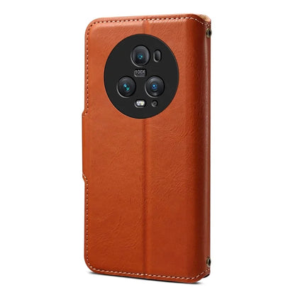 DENIOR For Honor Magic5 Pro Wallet Case Cowhide Texture PU Leather Stand Phone Cover