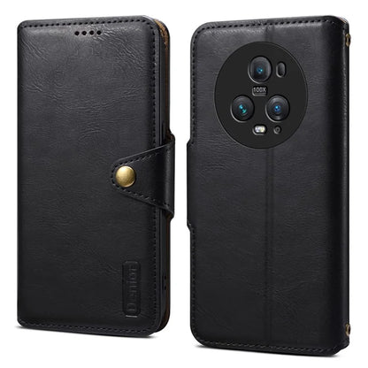 DENIOR For Honor Magic5 Pro Wallet Case Cowhide Texture PU Leather Stand Phone Cover