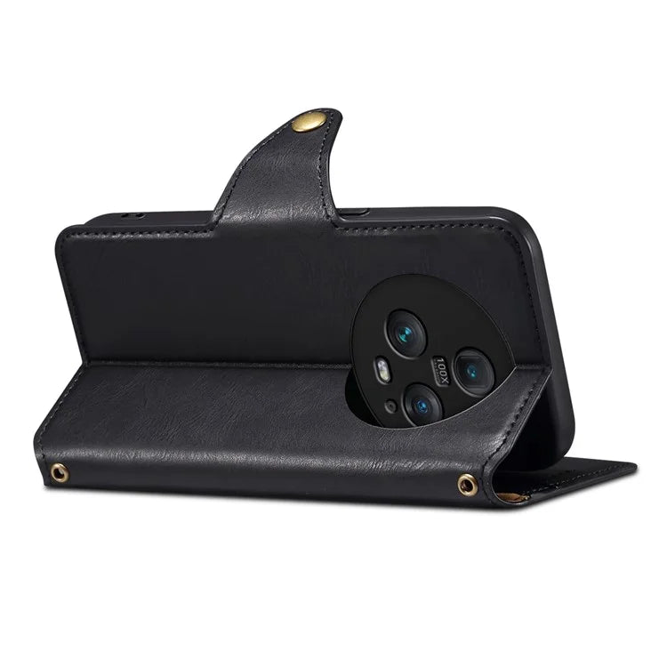 DENIOR For Honor Magic5 Pro Wallet Case Cowhide Texture PU Leather Stand Phone Cover