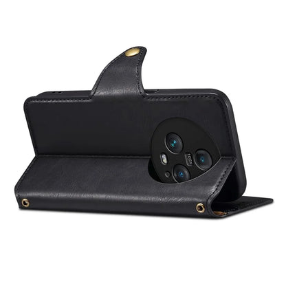 DENIOR For Honor Magic5 Pro Wallet Case Cowhide Texture PU Leather Stand Phone Cover