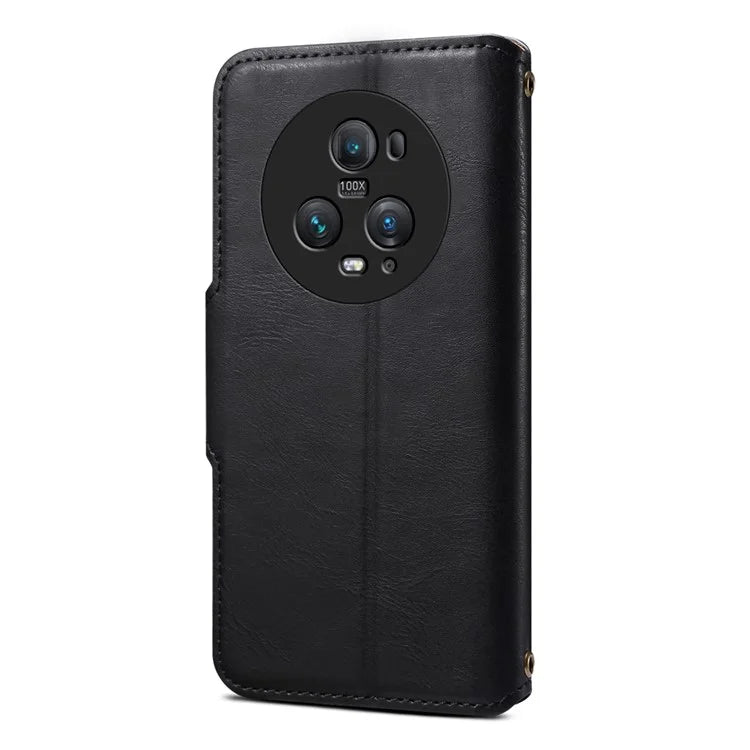 DENIOR For Honor Magic5 Pro Wallet Case Cowhide Texture PU Leather Stand Phone Cover