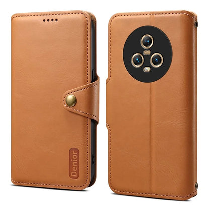 DENIOR For Honor Magic5 Case Wallet Leather Phone Cover Magnetic Button Closure