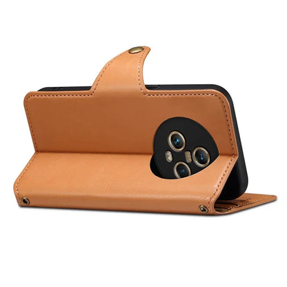 DENIOR For Honor Magic5 Case Wallet Leather Phone Cover Magnetic Button Closure