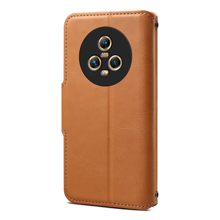 DENIOR For Honor Magic5 Case Wallet Leather Phone Cover Magnetic Button Closure