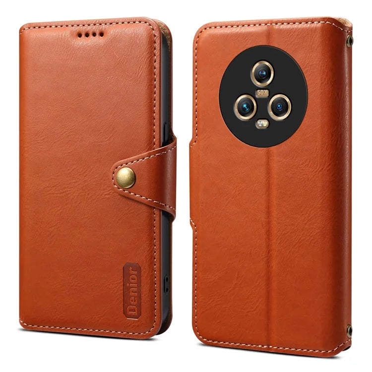 DENIOR For Honor Magic5 Case Wallet Leather Phone Cover Magnetic Button Closure