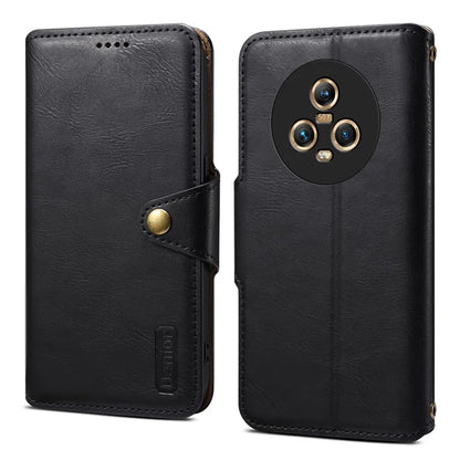 DENIOR For Honor Magic5 Case Wallet Leather Phone Cover Magnetic Button Closure