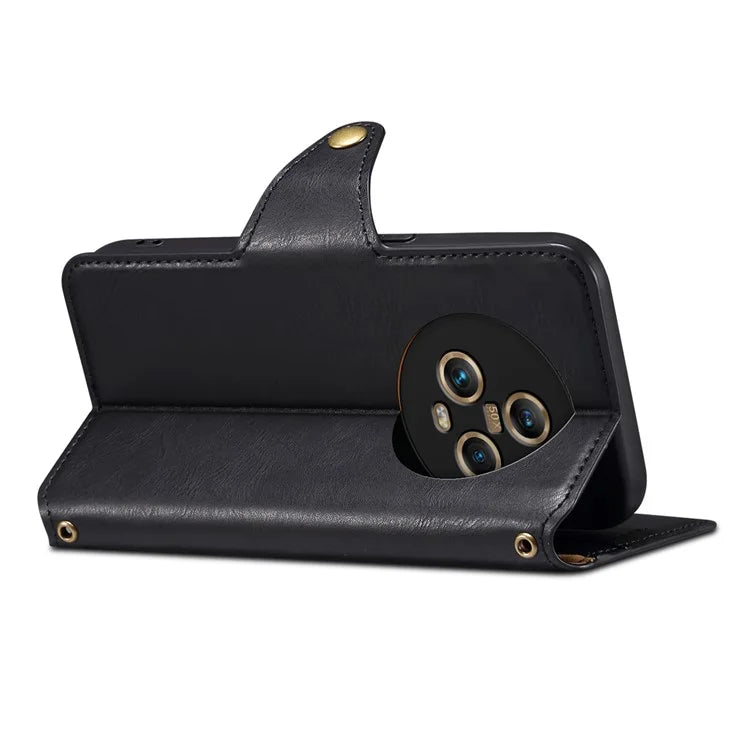 DENIOR For Honor Magic5 Case Wallet Leather Phone Cover Magnetic Button Closure