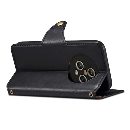 DENIOR For Honor Magic5 Case Wallet Leather Phone Cover Magnetic Button Closure