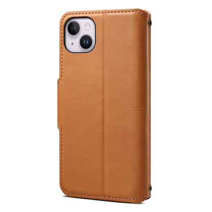 DENIOR For iPhone 15 Plus Leather Case Wallet Phone Cover Cowhide Texture