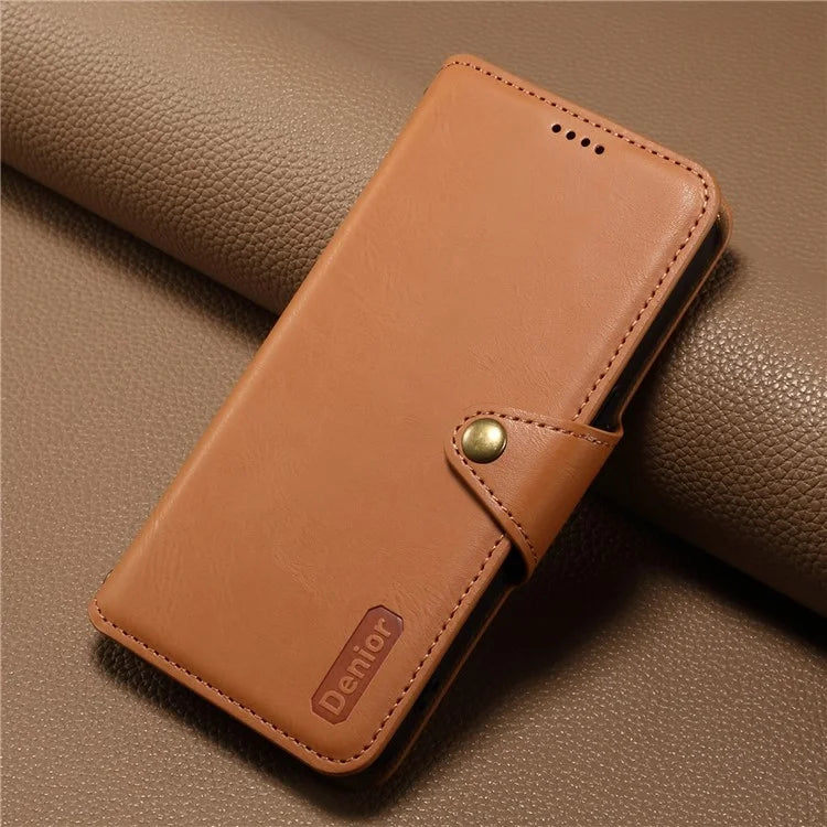 DENIOR For iPhone 15 Plus Leather Case Wallet Phone Cover Cowhide Texture