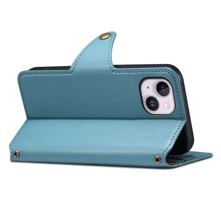 DENIOR For iPhone 15 Plus Leather Case Wallet Phone Cover Cowhide Texture