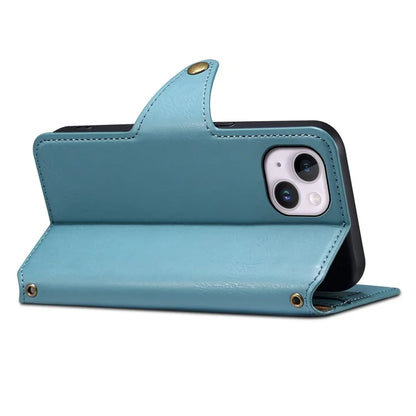 DENIOR For iPhone 15 Plus Leather Case Wallet Phone Cover Cowhide Texture