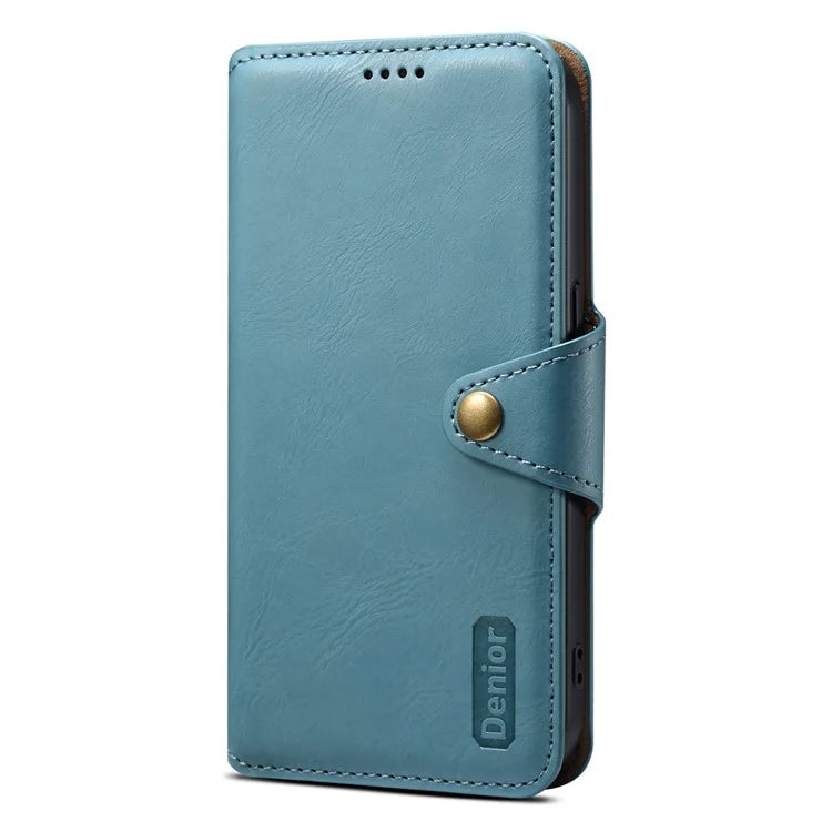 DENIOR For iPhone 15 Plus Leather Case Wallet Phone Cover Cowhide Texture
