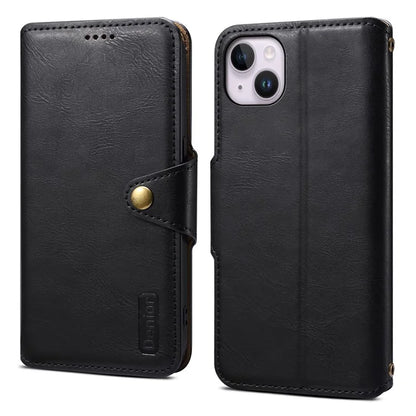 DENIOR For iPhone 15 Plus Leather Case Wallet Phone Cover Cowhide Texture