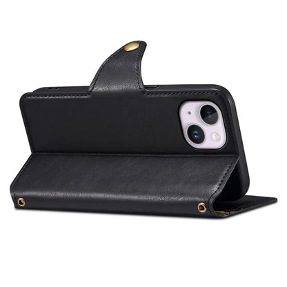 DENIOR For iPhone 15 Plus Leather Case Wallet Phone Cover Cowhide Texture