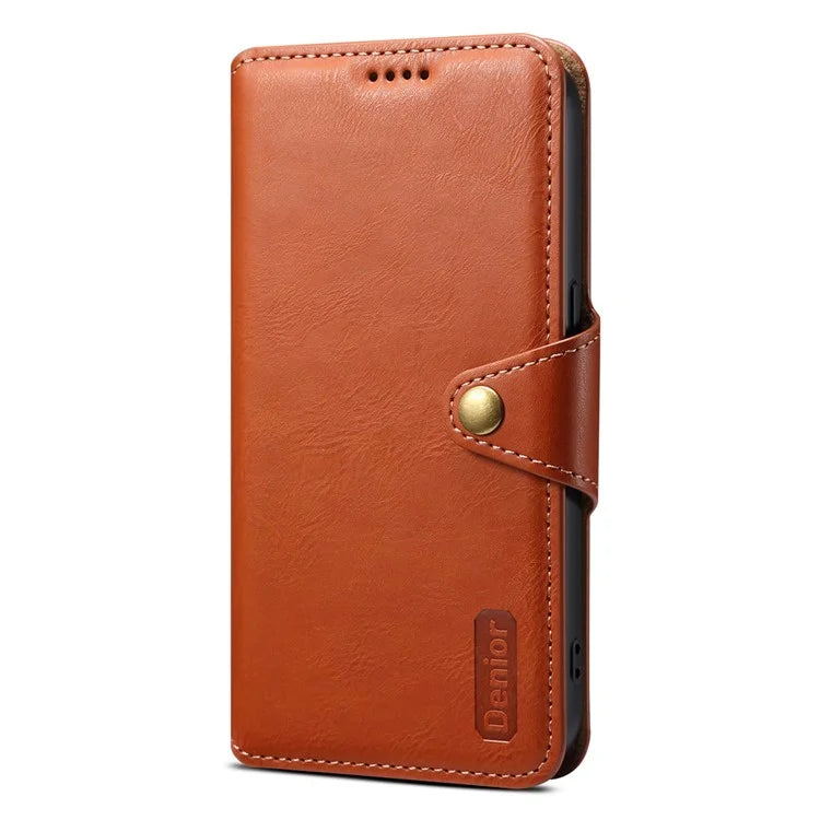 DENIOR For iPhone 15 Plus Leather Case Wallet Phone Cover Cowhide Texture