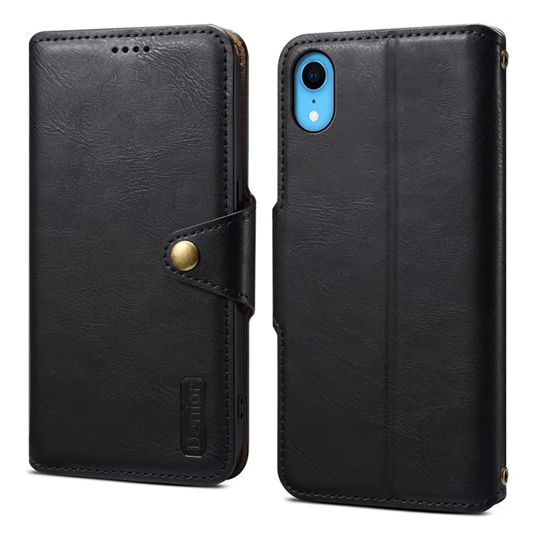 DENIOR For iPhone XR Case PU Leather Cowhide Texture Wallet Protective Phone Cover