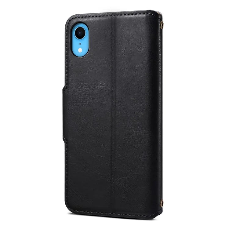 DENIOR For iPhone XR Case PU Leather Cowhide Texture Wallet Protective Phone Cover