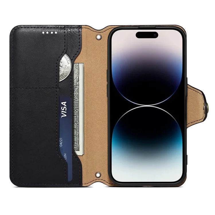 DENIOR For iPhone XR Case PU Leather Cowhide Texture Wallet Protective Phone Cover