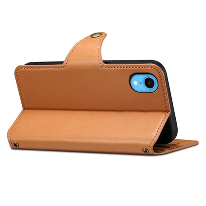 DENIOR For iPhone XR Case PU Leather Cowhide Texture Wallet Protective Phone Cover