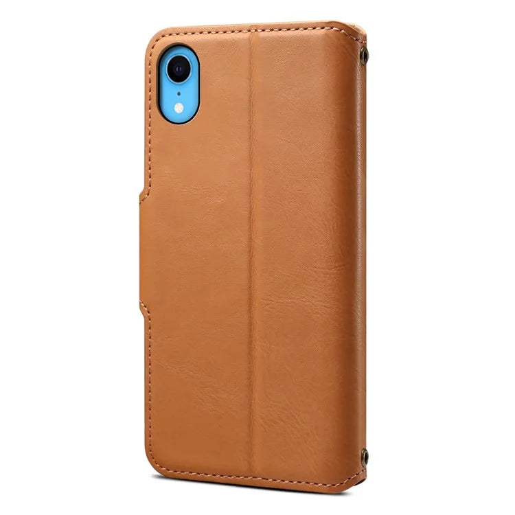 DENIOR For iPhone XR Case PU Leather Cowhide Texture Wallet Protective Phone Cover
