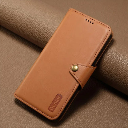DENIOR For iPhone XR Case PU Leather Cowhide Texture Wallet Protective Phone Cover