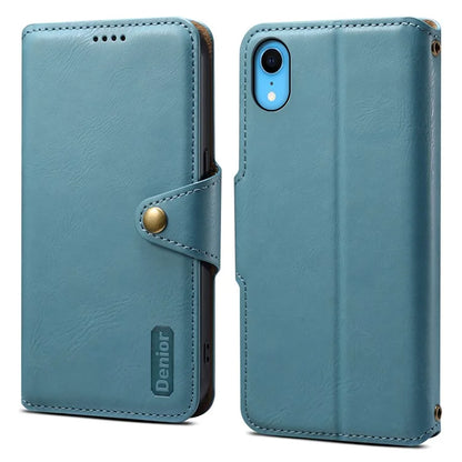 DENIOR For iPhone XR Case PU Leather Cowhide Texture Wallet Protective Phone Cover