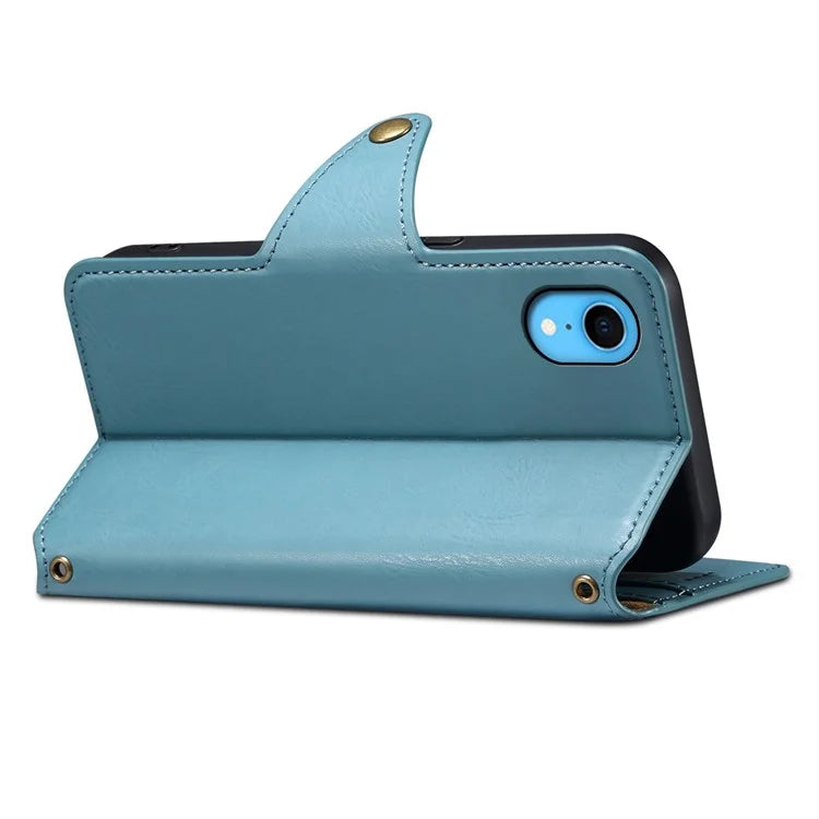 DENIOR For iPhone XR Case PU Leather Cowhide Texture Wallet Protective Phone Cover