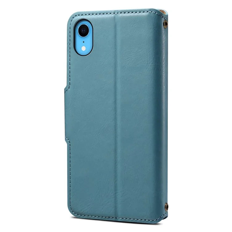 DENIOR For iPhone XR Case PU Leather Cowhide Texture Wallet Protective Phone Cover
