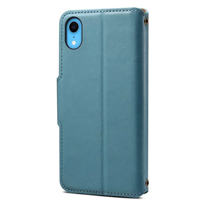 DENIOR For iPhone XR Case PU Leather Cowhide Texture Wallet Protective Phone Cover