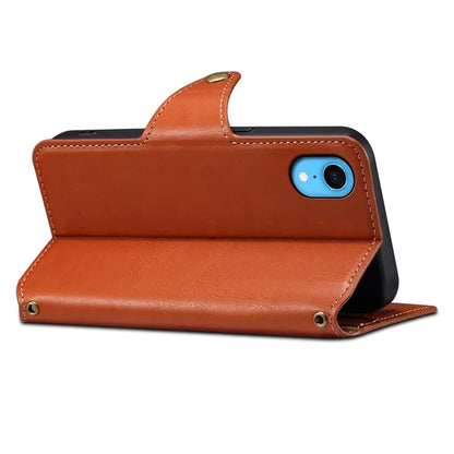 DENIOR For iPhone XR Case PU Leather Cowhide Texture Wallet Protective Phone Cover