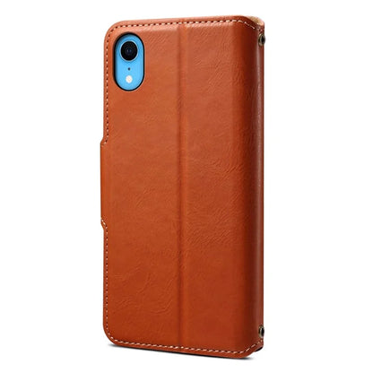 DENIOR For iPhone XR Case PU Leather Cowhide Texture Wallet Protective Phone Cover