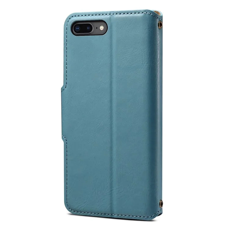 DENIOR For iPhone 7 Plus / 8 Plus Case Wallet Card Holder Cowhide Texture PU Leather Flip Cover