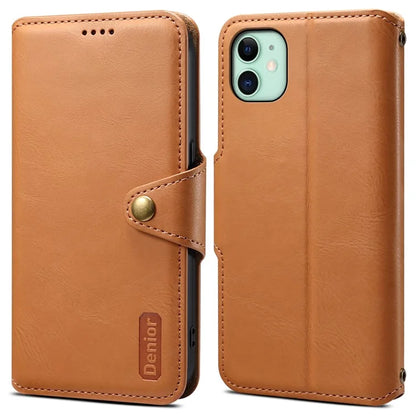 DENIOR For iPhone 11 Case Cowhide Texture Leather Bump Proof Phone Wallet Cover