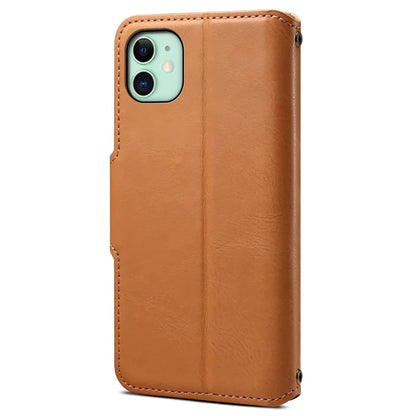 DENIOR For iPhone 11 Case Cowhide Texture Leather Bump Proof Phone Wallet Cover