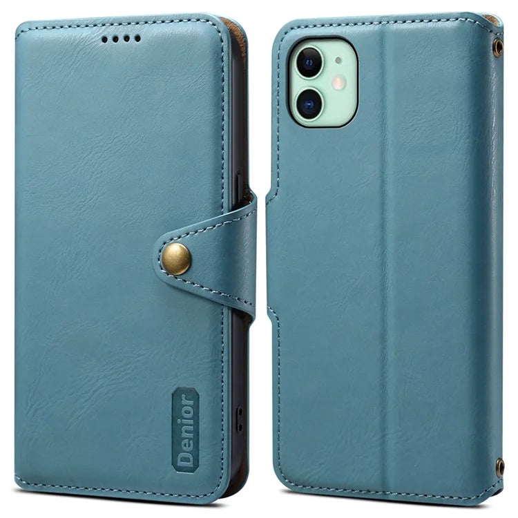 DENIOR For iPhone 11 Case Cowhide Texture Leather Bump Proof Phone Wallet Cover