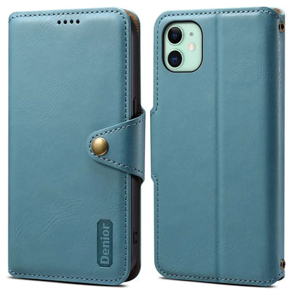 DENIOR For iPhone 11 Case Cowhide Texture Leather Bump Proof Phone Wallet Cover